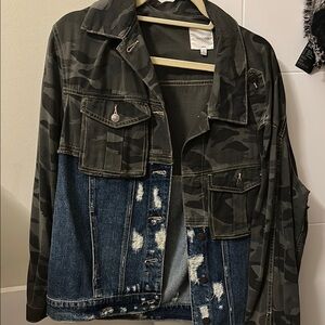 Trendy Camo and Denim Jean Jacket